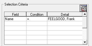 The Selection Criteria table showing the name of the selected employee